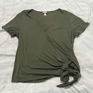 DONATED Army Green Front Wrap Top